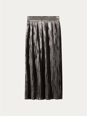 Ba&sh Metallic Silver & Black Pleated Midi Skirt